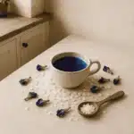 Blue Salt Trick Recipe for Energy, Circulation, and Daily Wellness 15 Blue salt trick recipe in ceramic cup on wooden counter