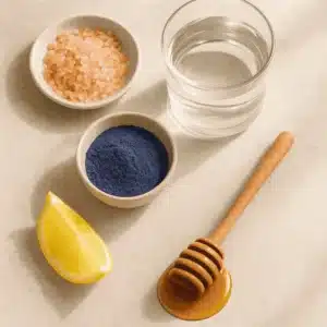 Blue Salt Trick Recipe for Energy, Circulation, and Daily Wellness 16 Ingredients for the blue salt trick recipe laid out naturally