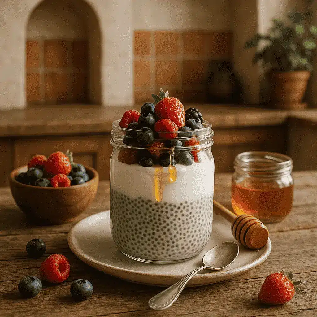 Chia seed pudding with yogurt breakfast