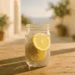 Chia seed water with lemon in a glass jar