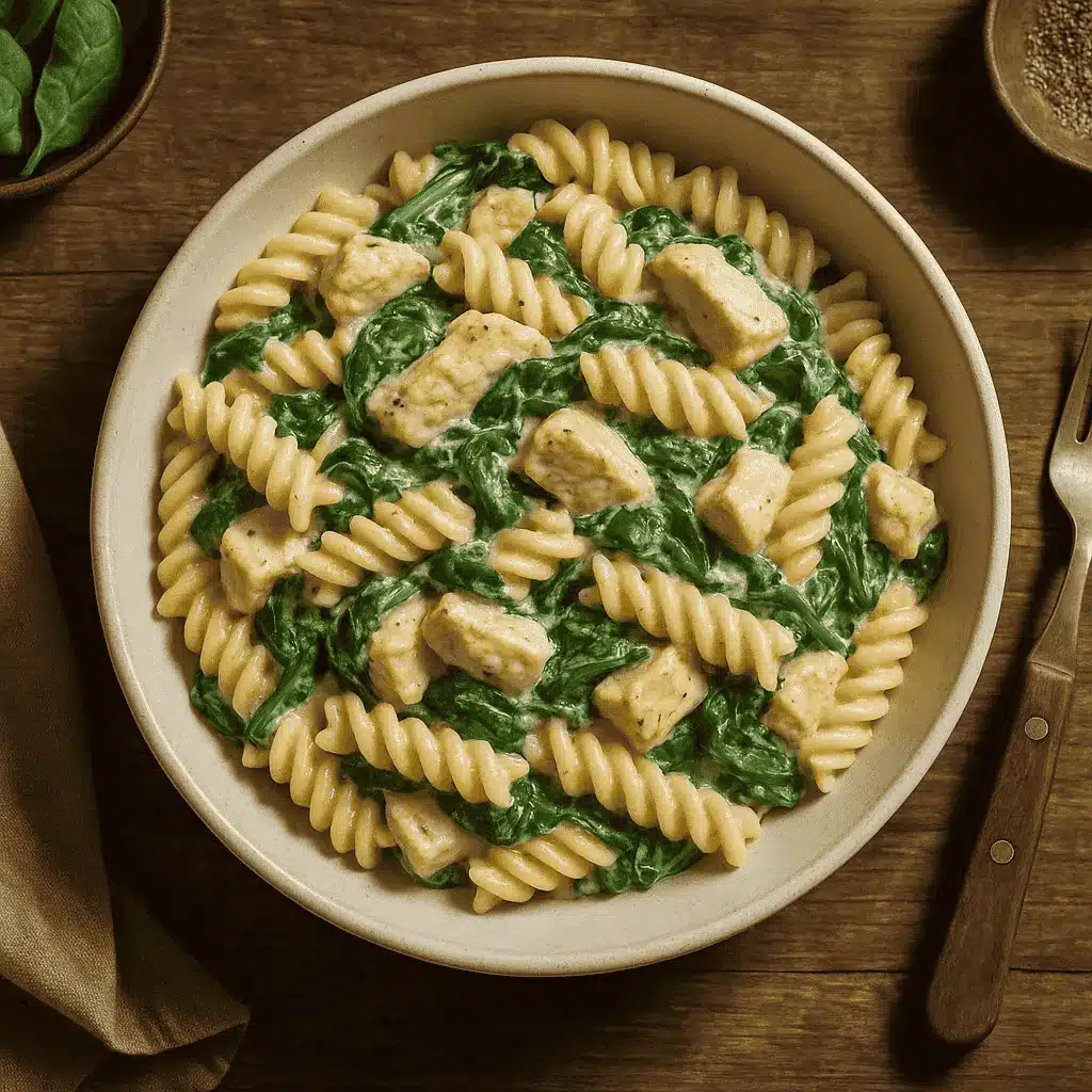 Fusilli pasta with creamy chicken