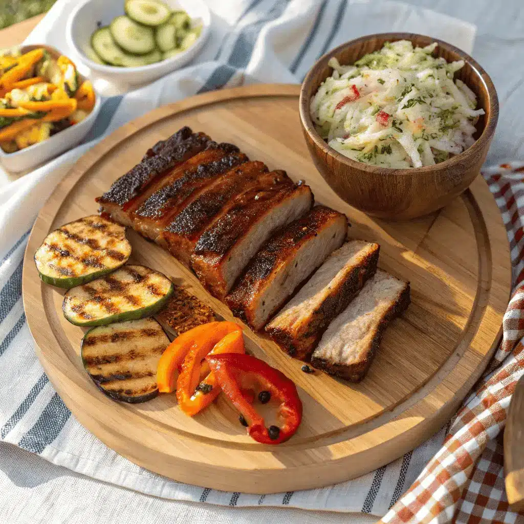 How To Smoke Ribs Recipe Smoker-Style Without Drying Them Out 11 Sliced smoked ribs served with vegetables and slaw