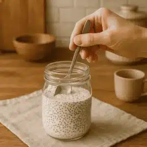Chia Seed Pudding with Yogurt – Best Healthy Breakfast You’ll Love 13 Stirring chia yogurt mix in jar